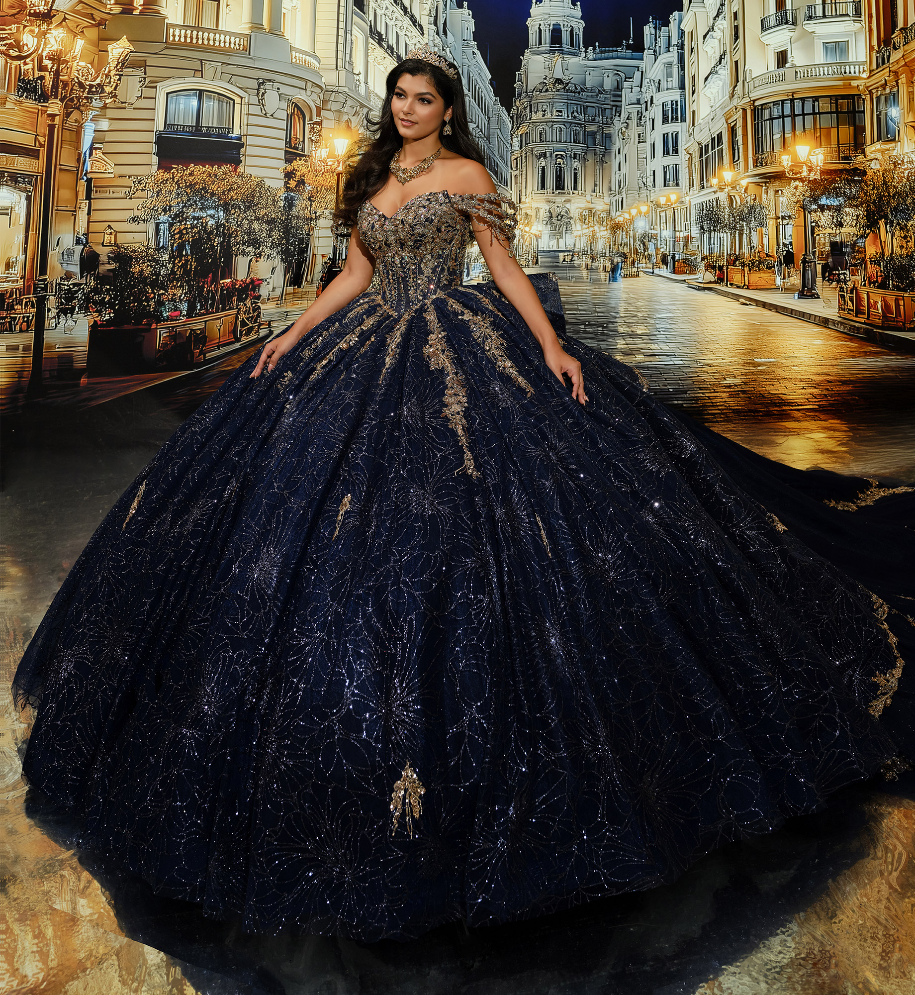 Princesa by Ariana Vara PR30191 in Navy Blue Gold