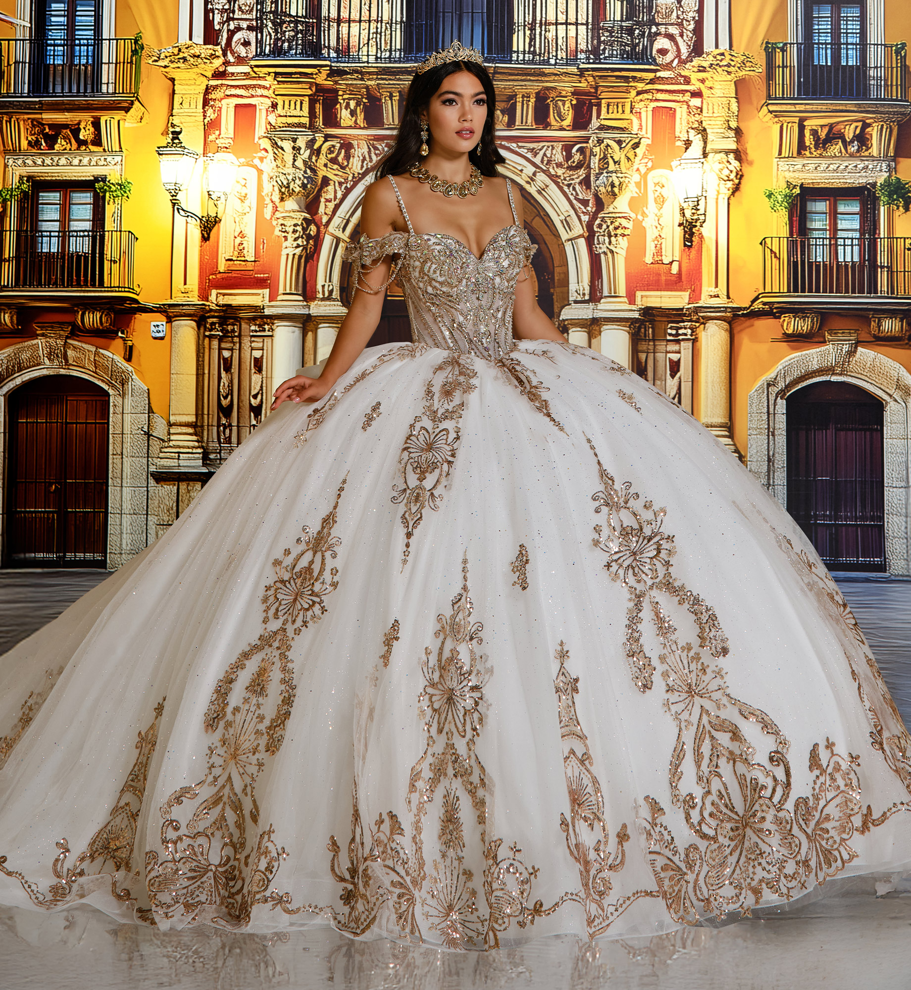 Princesa by Ariana Vara PR30198 in Ivory Gold