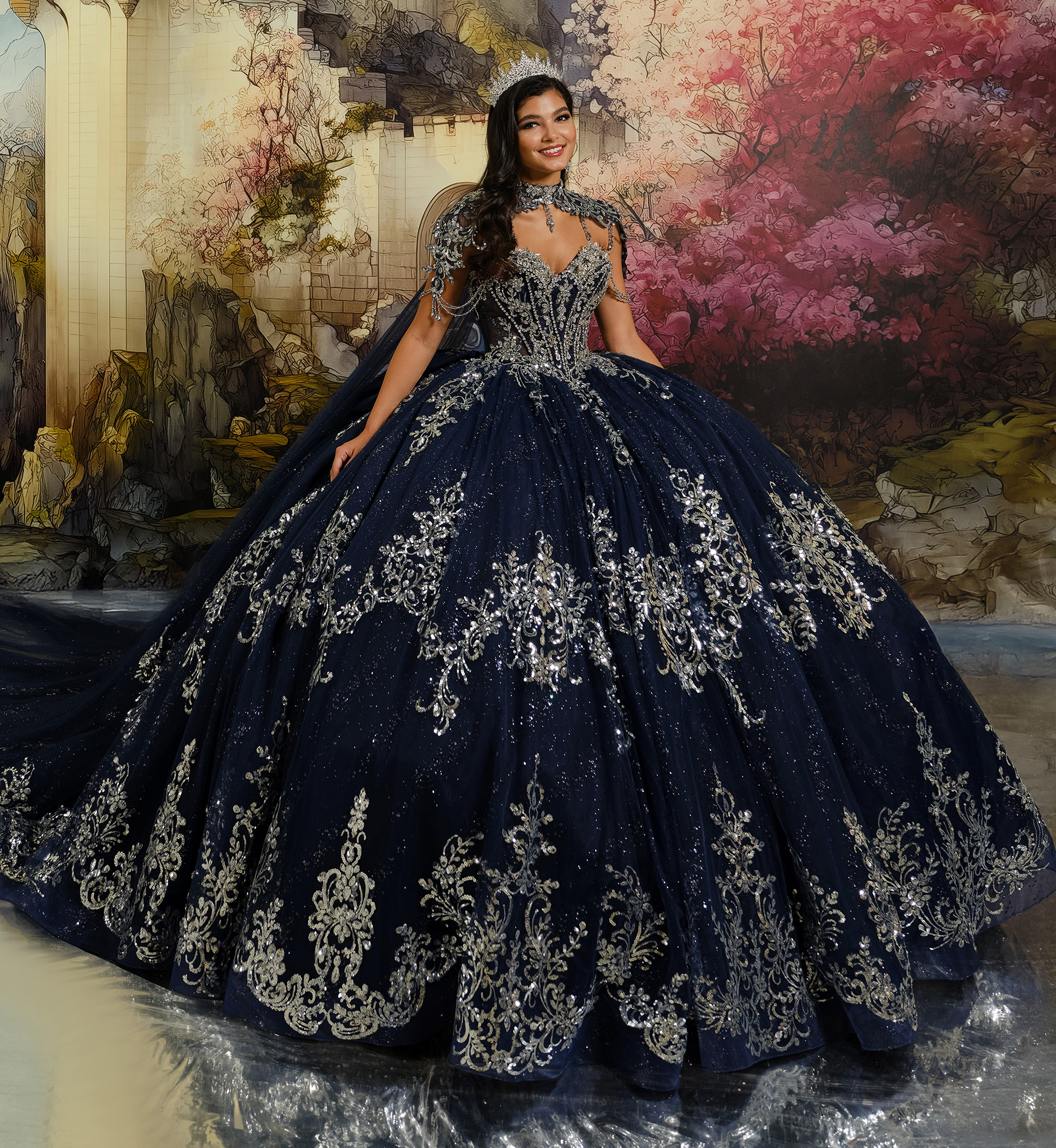 Princesa by Ariana Vara PR30223 in Navy Blue / Silver