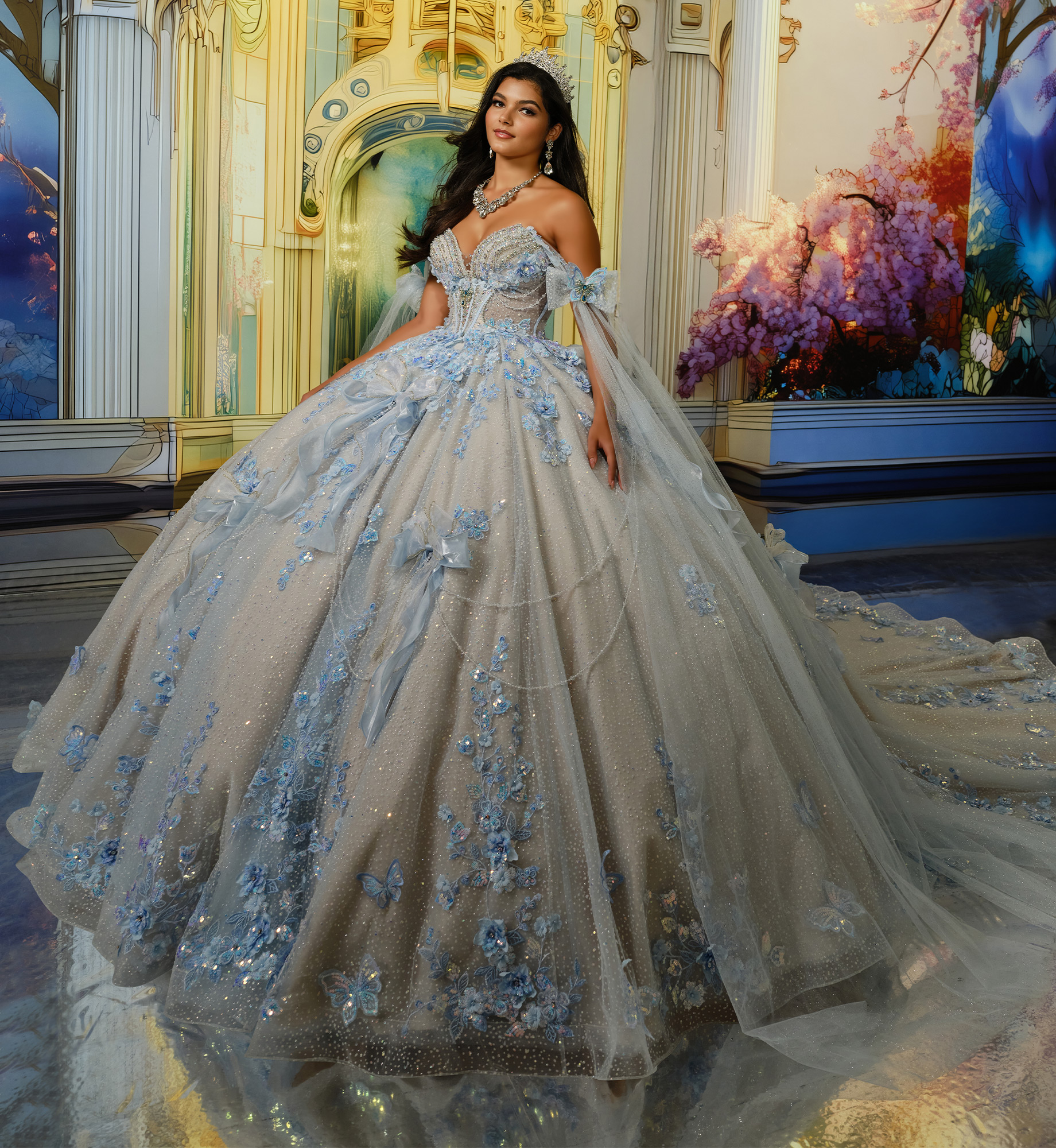 Princesa by Ariana Vara PR30225 in Light Blue / Champagne