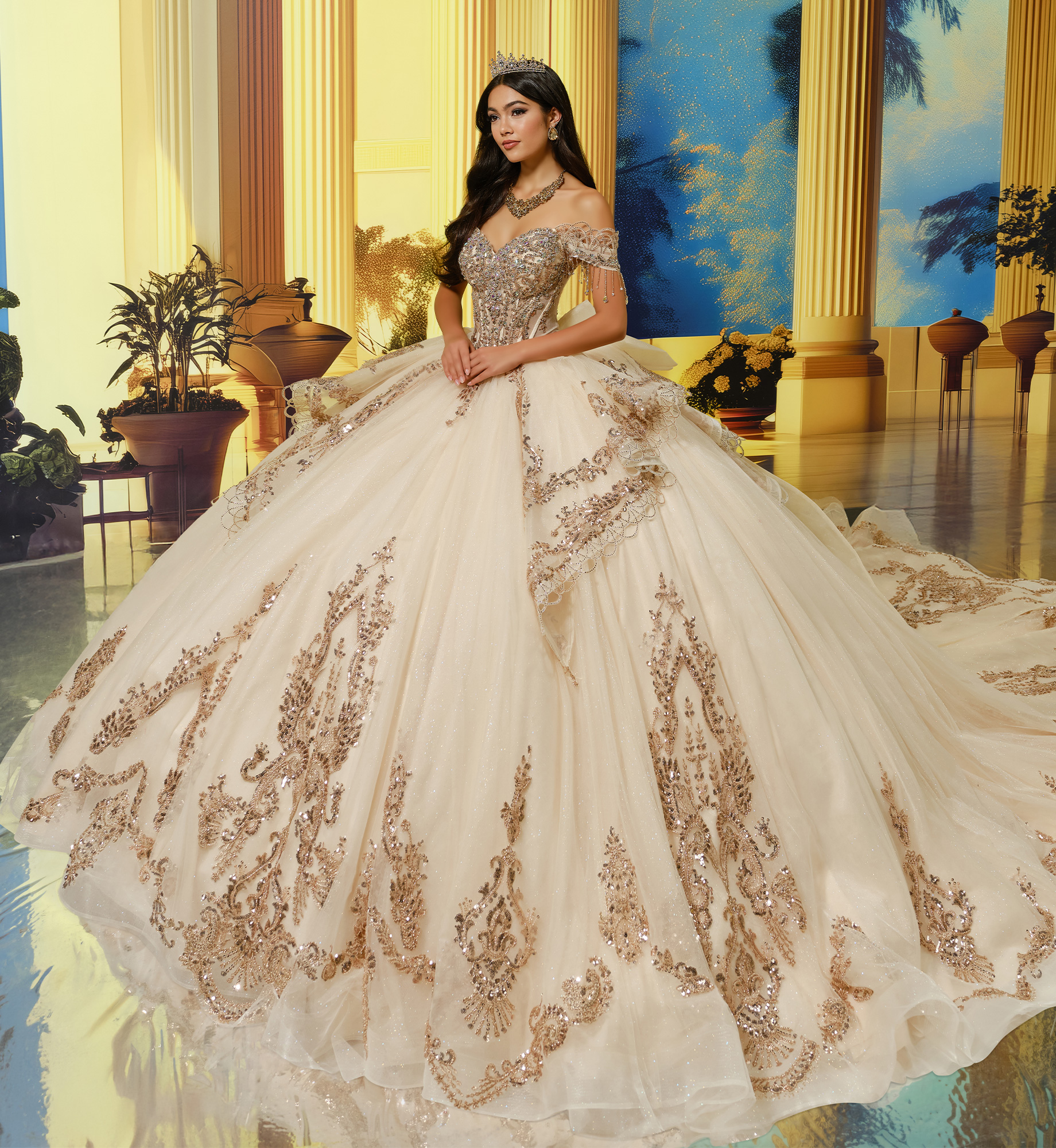 Princesa by Ariana Vara PR30226 in Champagne Gold