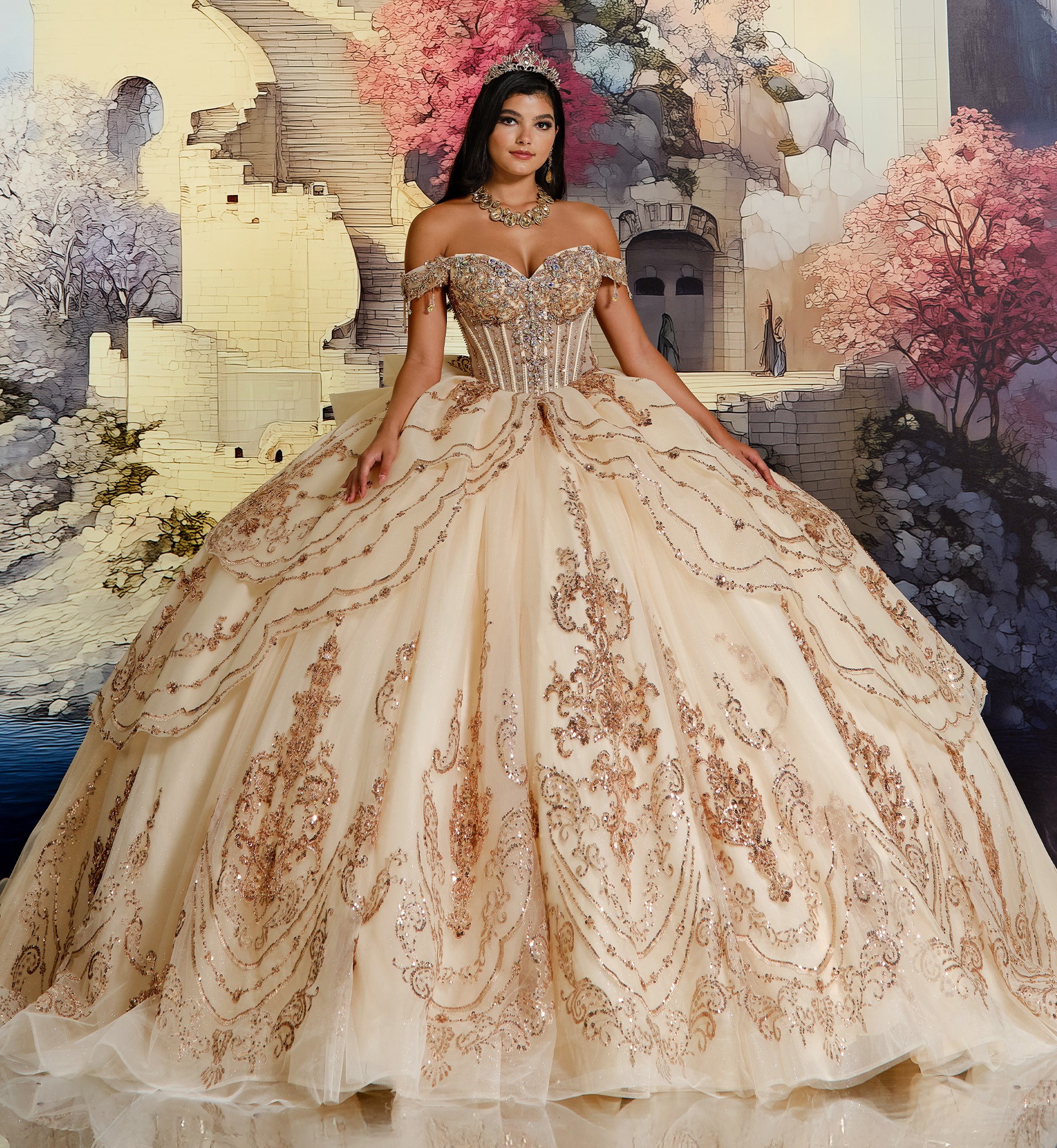 Princesa by Ariana Vara PR30230 in Champagne Gold