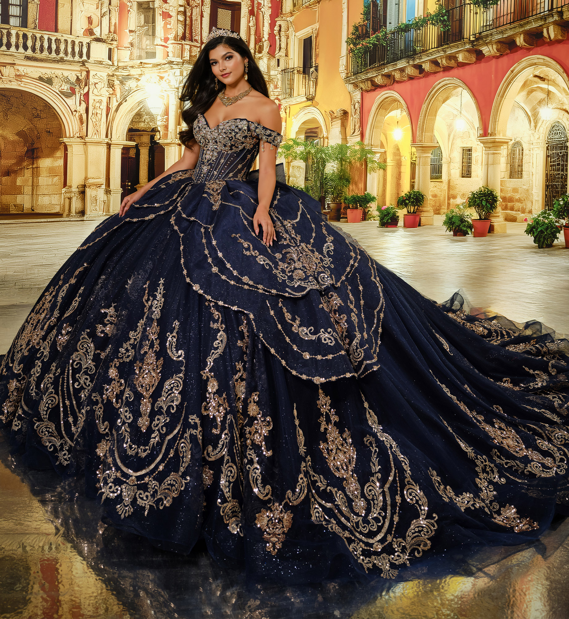 Princesa by Ariana Vara PR30230 in Navy Blue Gold