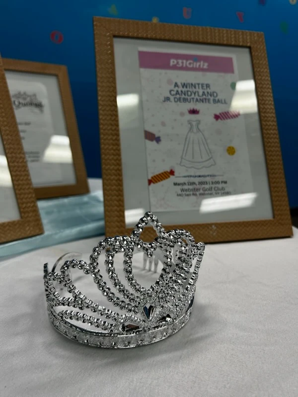 Sparkling tiara displayed at quinceañera event